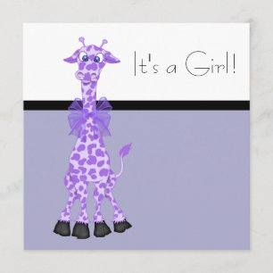 Black Purple Whimsy Giraffe Baby Girl Shower Invitation