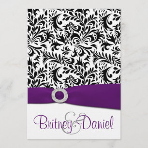 Black Purple & White Damask Wedding Invitations