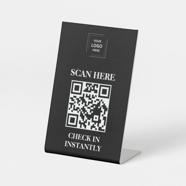 Black QR Business Check In Display Sign (Front)