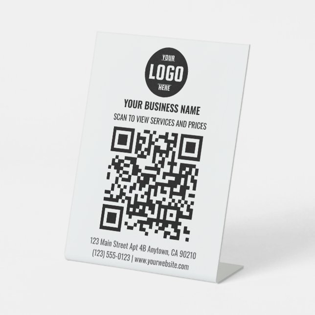 Black QR Code Business Pedestal Sign with Logo (Front)