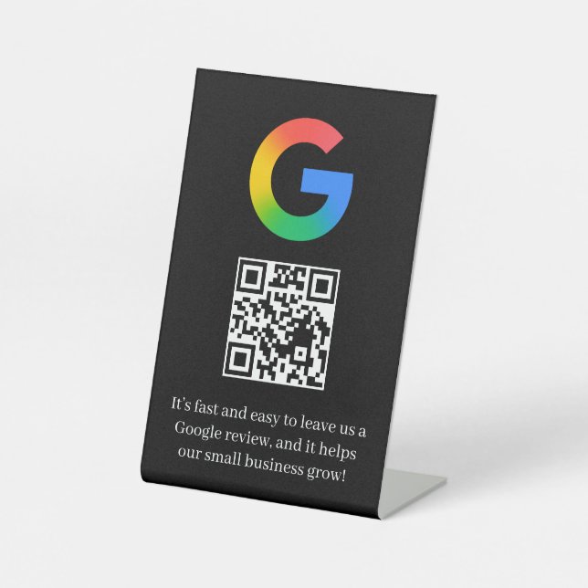 Black QR Code Google Review Tabletop Style Pedestal Sign (Front)