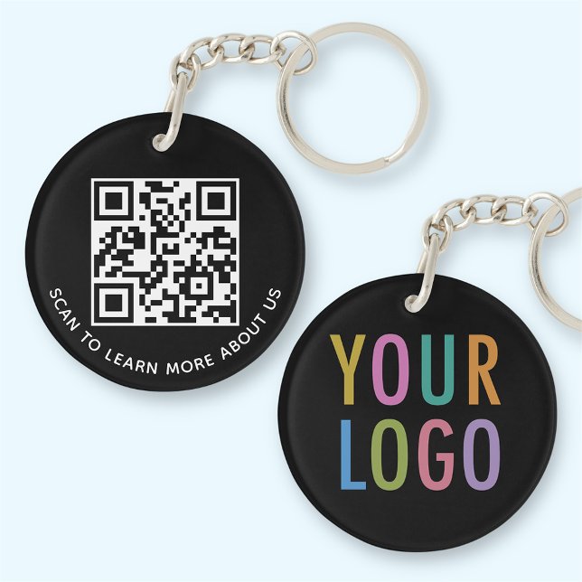Black QR Code Keychain Acrylic Custom Logo Round (MISOOK Round Black Acrylic QR Code Keychain with Logo)