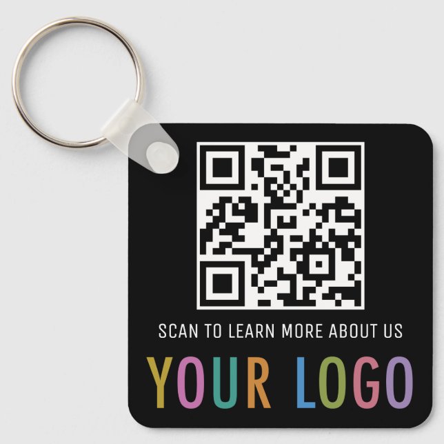 Black QR Code Keychain Custom Logo Aluminum Square (Front)