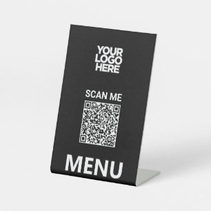 Black Qr Code Menu Logo Contactless Modern Pedestal Sign