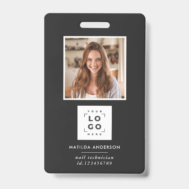 Black QR code modern minimal photo abstract Badge (Front)