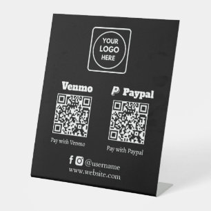 Black QR Code Payment Venmo PayPal Custom Logo Pedestal Sign