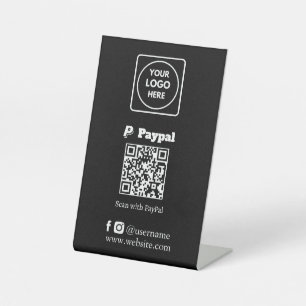 Black QR Code PayPal Scan-to-Pay Business Logo Pedestal Sign