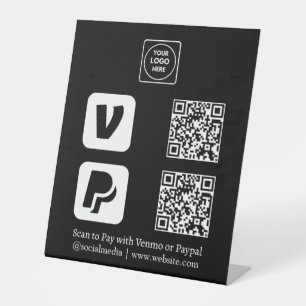 Black QR Code   Venmo & PayPal Scan-to-Pay Logo Pedestal Sign