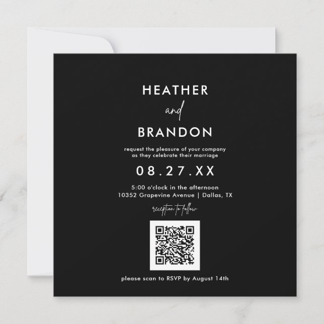 Black QR Code Wedding Square Invitation (Front)