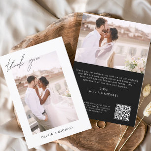 Black QR Code Wedding Thank You Photo Card