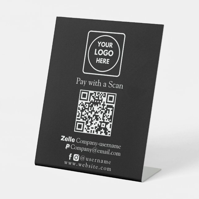 Black QR Code | Zelle & PayPal Business Payment Pedestal Sign (Front)