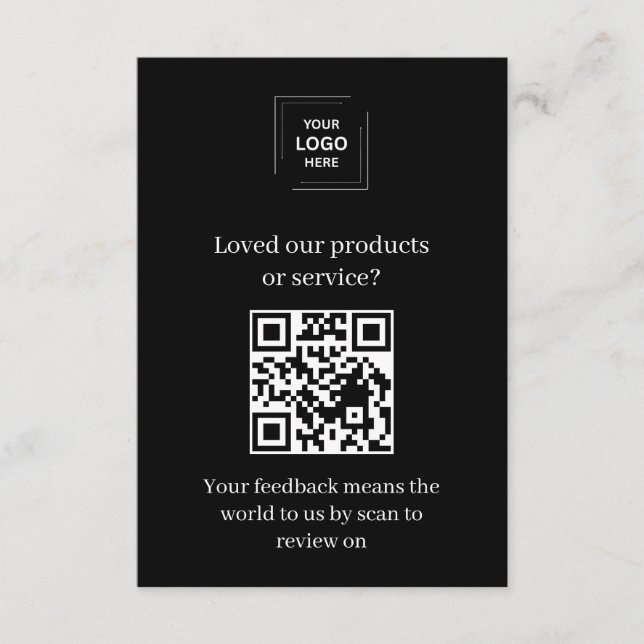 Black QR Customer Feedback Review Insert Card (Front)