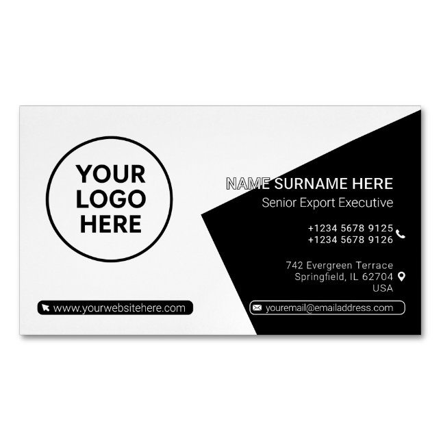 Black QR Professional Corporate Modern Magnetic Business Card (Front)