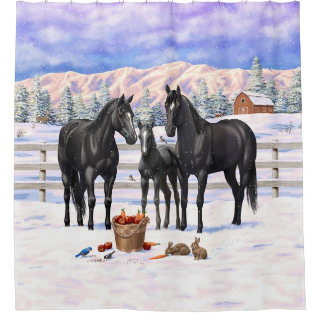 Black Quarter Horses In Snow (Front)