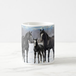 Black Quarter Horses In Snow Coffee Mug