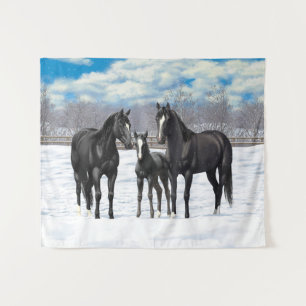 Black Quarter Horses In Snow Tapestry
