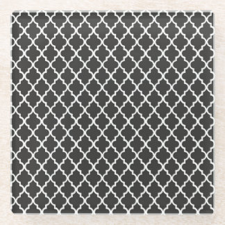 Black Quatrefoil Glass Coaster