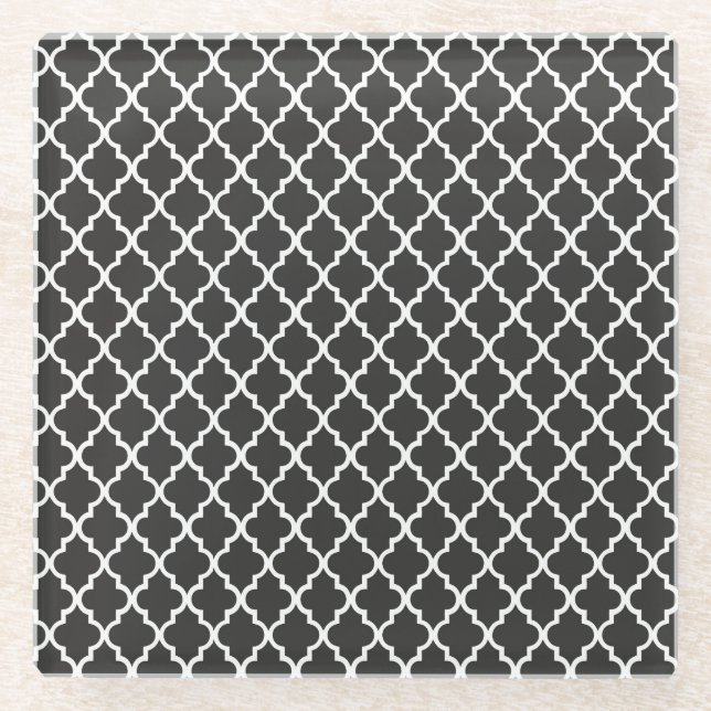 Black Quatrefoil Glass Coaster (Front)