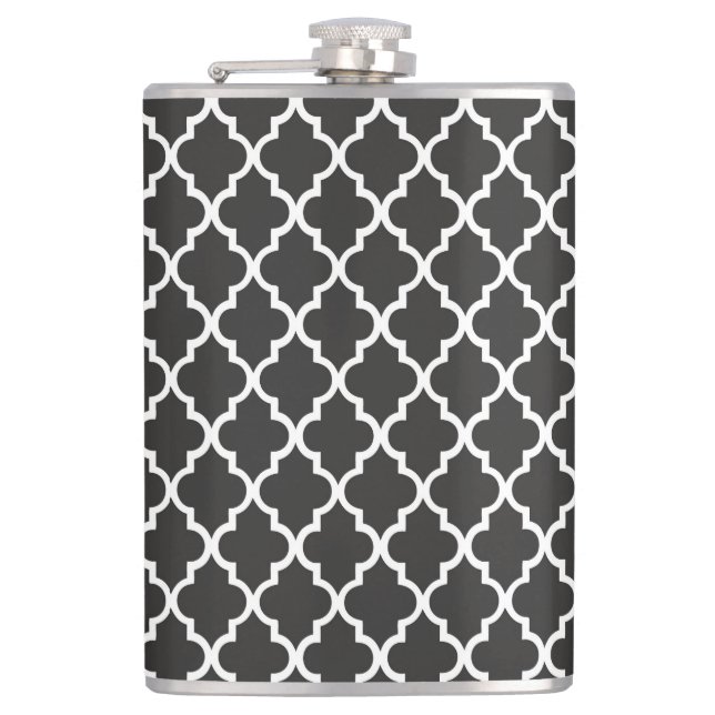 Black Quatrefoil Hip Flask (Front)