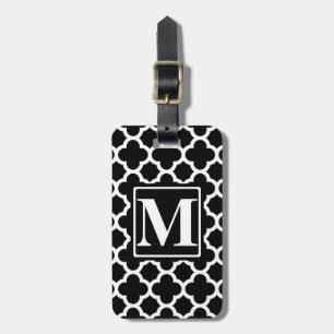 Black Quatrefoil IV Monogram Luggage Tag