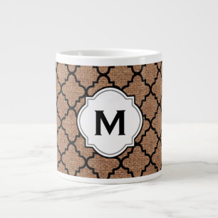 Black Quatrefoil on Rustic Burlap – Monogram Chi Large Coffee Mug