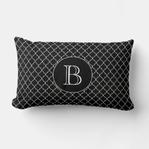 Black Quatrefoil Pattern Custom Monogram Lumbar Pillow