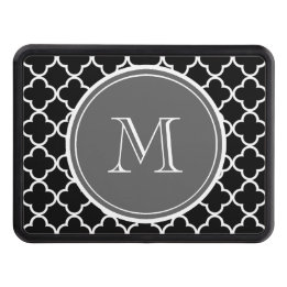 Black Quatrefoil Pattern, Grey Monogram Trailer Hitch Cover