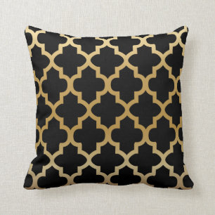 Black Quatrefoil Pattern on Gold Blend Throw Pillow