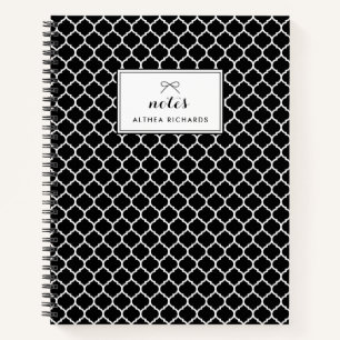 Black Quatrefoil Pattern Personalized Notebook