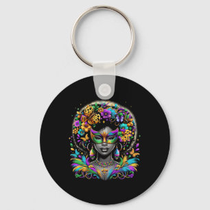 Black Queen Afro African Beads Mask Mardi Gras Car Keychain