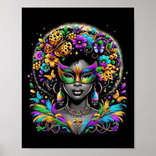 Black Queen Afro African Beads Mask Mardi Gras Car Poster