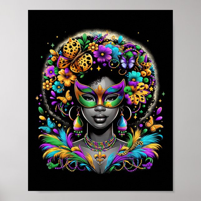 Black Queen Afro African Beads Mask Mardi Gras Car Poster (Front)