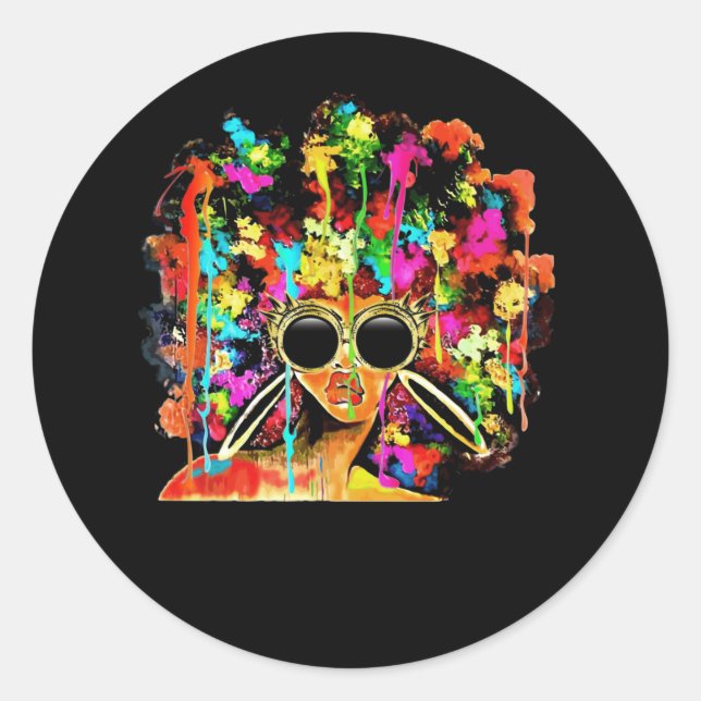 Black Queen Afro Melanin Art Water Colour Classic Round Sticker (Front)