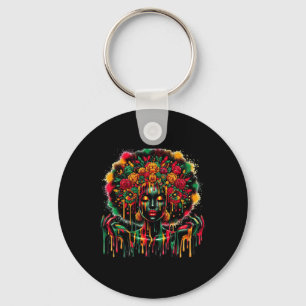 Black Queen Afro Melanin Colourful Art Dripping Ju Keychain