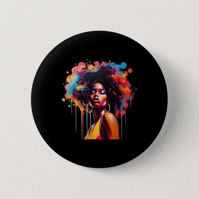 Black Queen Afro Melanin Dripping Juneteenth Afric 2 Inch Round Button (Front)