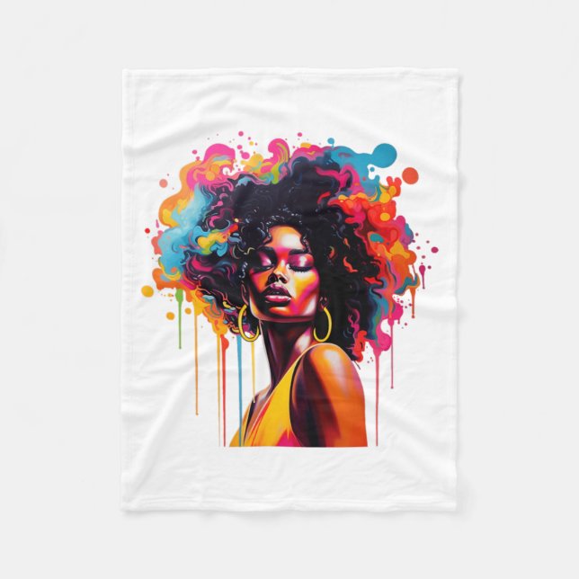 black queen afro melanin dripping juneteenth afric fleece blanket (Front)