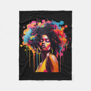 Black Queen Afro Melanin Dripping Juneteenth Afric Fleece Blanket