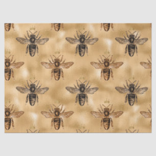 Black Queen Bees on Gold Decoupage Tissue Paper