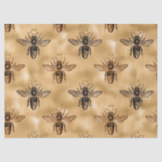 Black Queen Bees on Gold Decoupage Tissue Paper