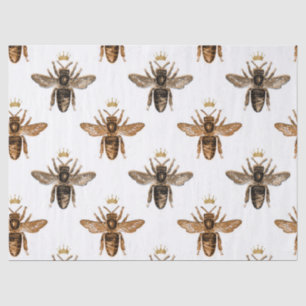 Black Queen Bees on White Decoupage Tissue Paper