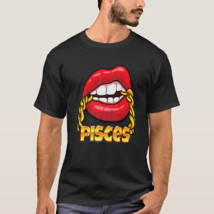 Black Queen Birthday Red Lips Chain Pisces Zodiac T-Shirt