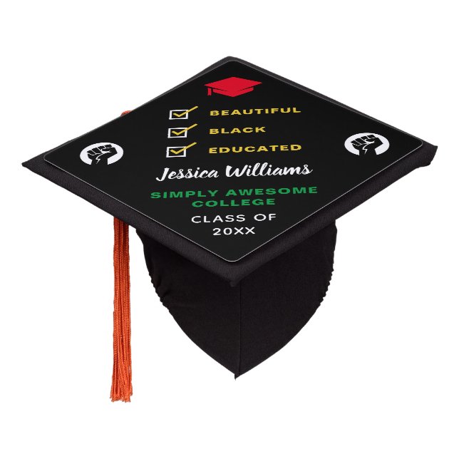 Black Queen Checklist College High School Grad Cap (Angled)