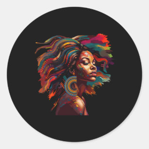 Black Queen Colourful Natural Hair Rainbow Dashiki Classic Round Sticker