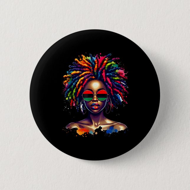 Black Queen Dripng Afro Melanin Black History Mont 2 Inch Round Button (Front)