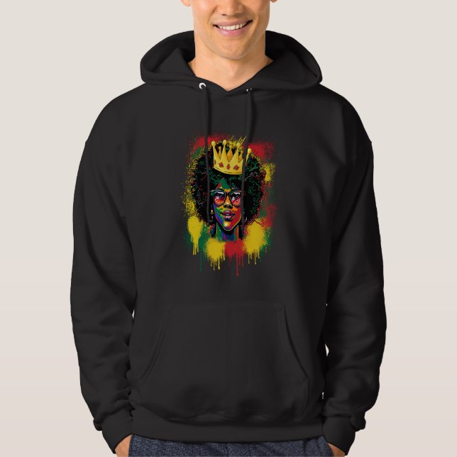 Black Queen Dripping BHM Pride Afro American Woman Hoodie (Front)
