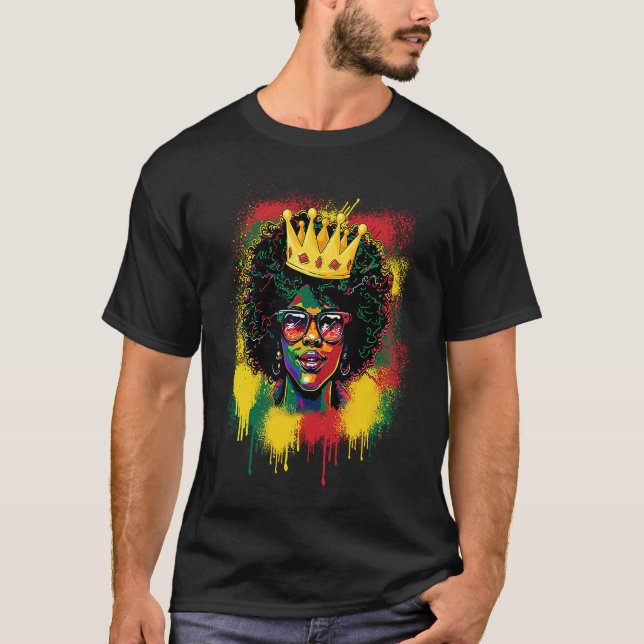 Black Queen Dripping BHM Pride Afro American Woman T-Shirt (Front)