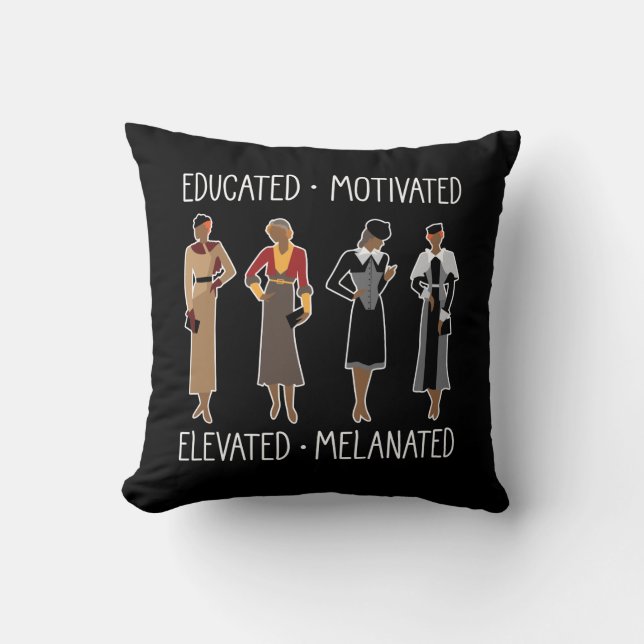 Black Queen Educated Motivated African American Throw Pillow (Front)