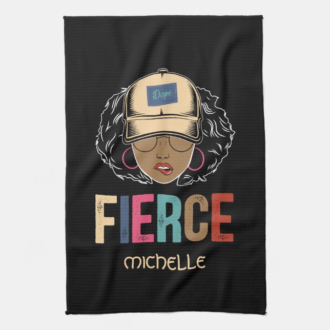 Black Queen | Fierce | Black Woman Kitchen Towel (Vertical)