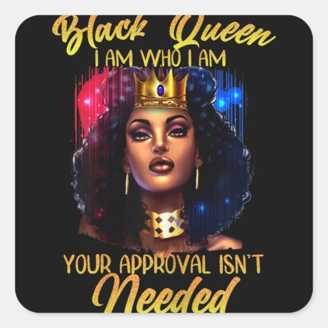 Black Queen Lady Curly Natural Afro African Americ Square Sticker (Front)