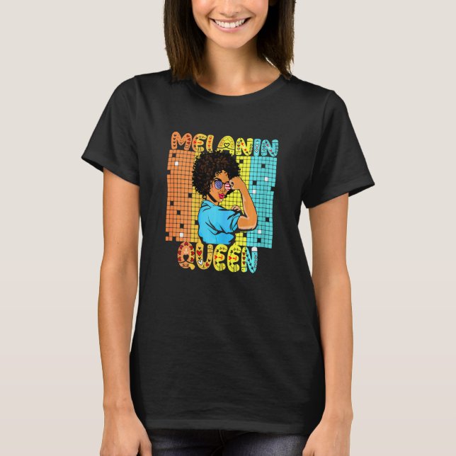 Black Queen Lady Curly Natural Hair Proud Afro Mel T-Shirt (Front)